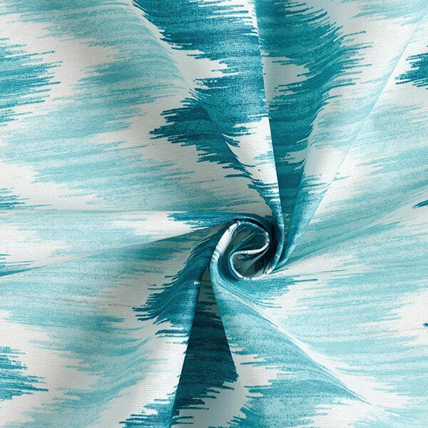 Coton enduit imprimé ikat – turquoise/blanc,  image number 3