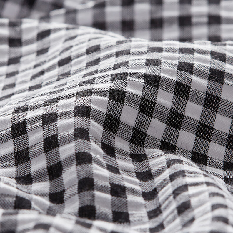 Seersucker Mélange coton à carreaux Vichy – noir,  image number 2