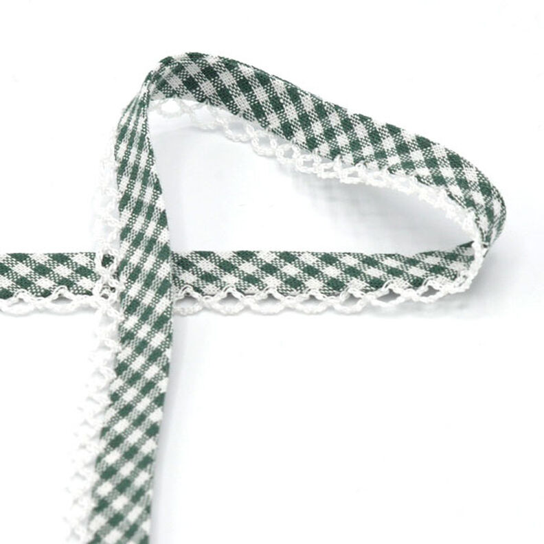 Biais Vichy à carreaux avec bordure au crochet [20 mm] – vert foncé,  image number 1