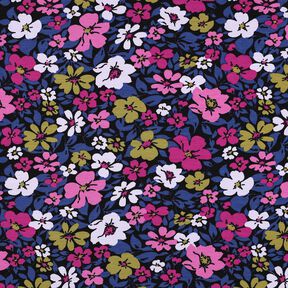 French Terry Sweat d’été Fleurs – noir/indigo, 