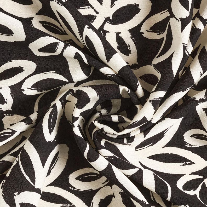Crêpe de viscose avec fleurs hawaïennes peintes – noir/ivoire,  image number 3