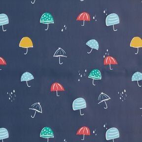 Tissu pour veste de pluie Parapluies colorés Impression numérique – bleu marine, 