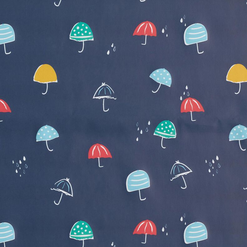 Tissu pour veste de pluie Parapluies colorés Impression numérique – bleu marine,  image number 1