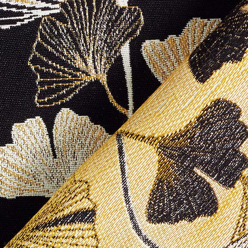 Tissu de décoration Jacquard feuilles de gingko – noir/or,  image number 5