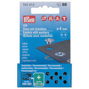 Œillets avec rondelles kit de recharge [100 unités | Ø 4 mm] | Prym – argent métallisé, 