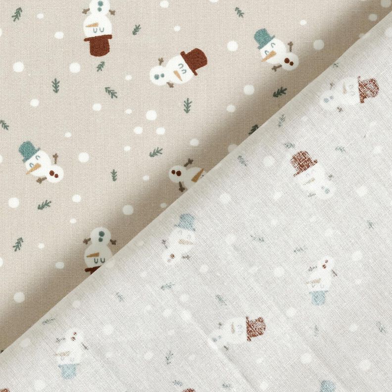 Tissu en coton Popeline Jolis bonhommes de neige – taupe clair, image number 4