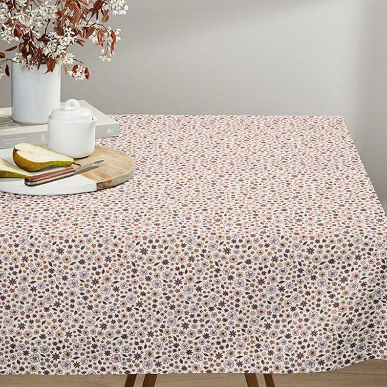 Tissu de décoration Semi-panama Petites fleurs – beige clair/prune,  image number 8
