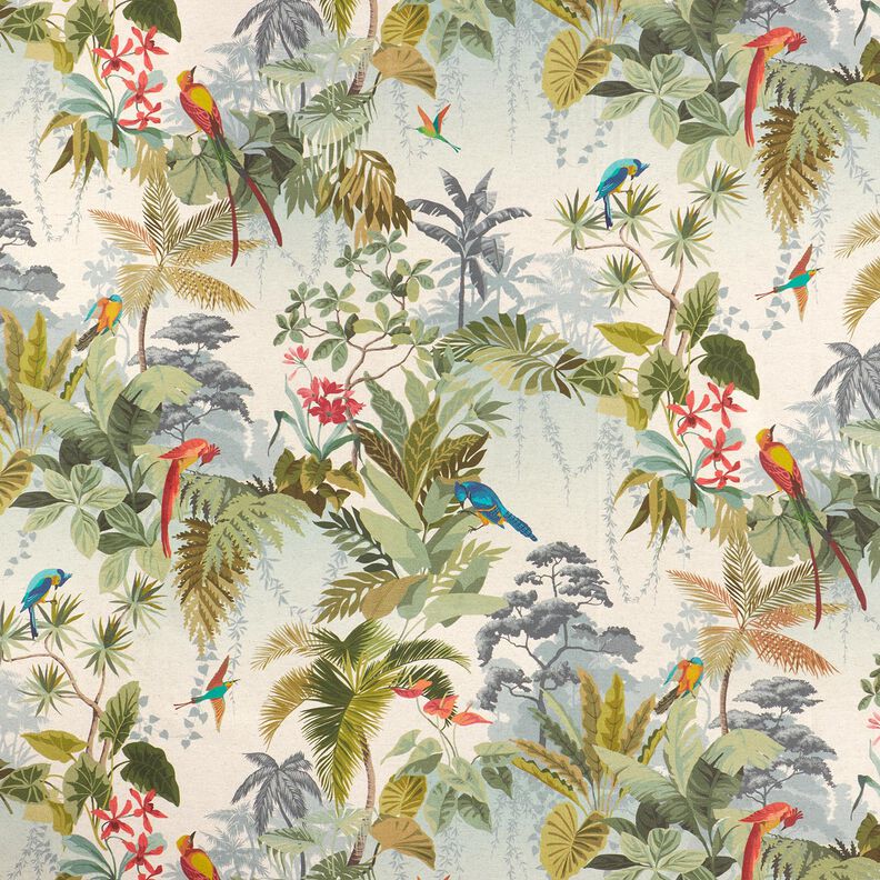 Tissu de décoration Semi-panama Jungle exotique – nature/pin foncé,  image number 1