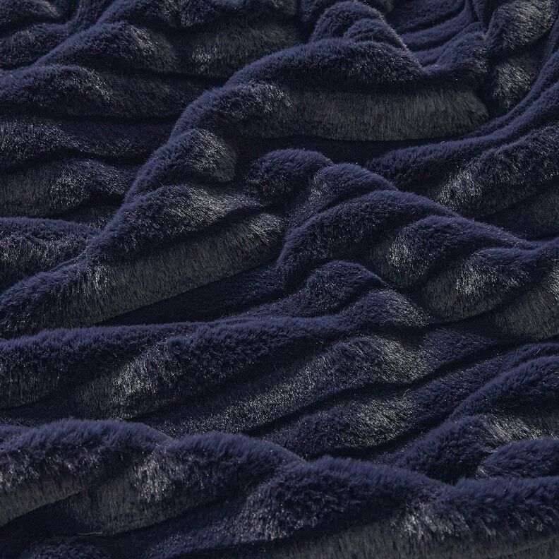 Fausse fourrure à larges rayures horizontales – bleu nuit,  image number 2