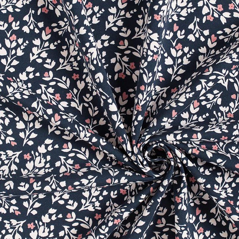 Jersey coton Petites fleurs douces avec cœurs – bleu marine,  image number 3
