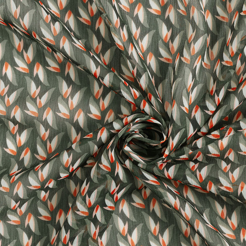 Crêpe mousseline Motif feuilles – noir/roseau, image number 3