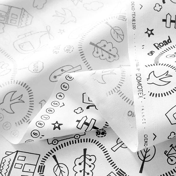 Popeline coton Tissu à colorier en chemin – blanc/noir,  image number 3