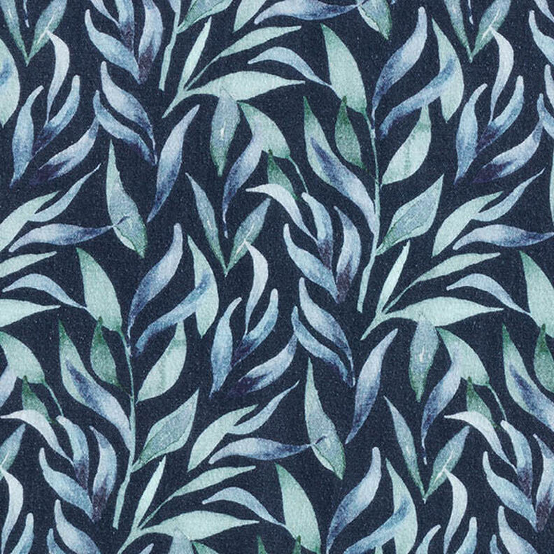 Tissu double gaze de coton Feuilles aquarelle Impression numérique – bleu marine,  image number 1