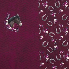 Jersey coton Fleurs chevaux Panel | Glitzerpüppi – rouge bordeaux, 