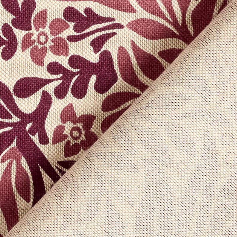 Tissu de décoration Semi-panama fleurs et vrilles – nature/bordeaux,  image number 4