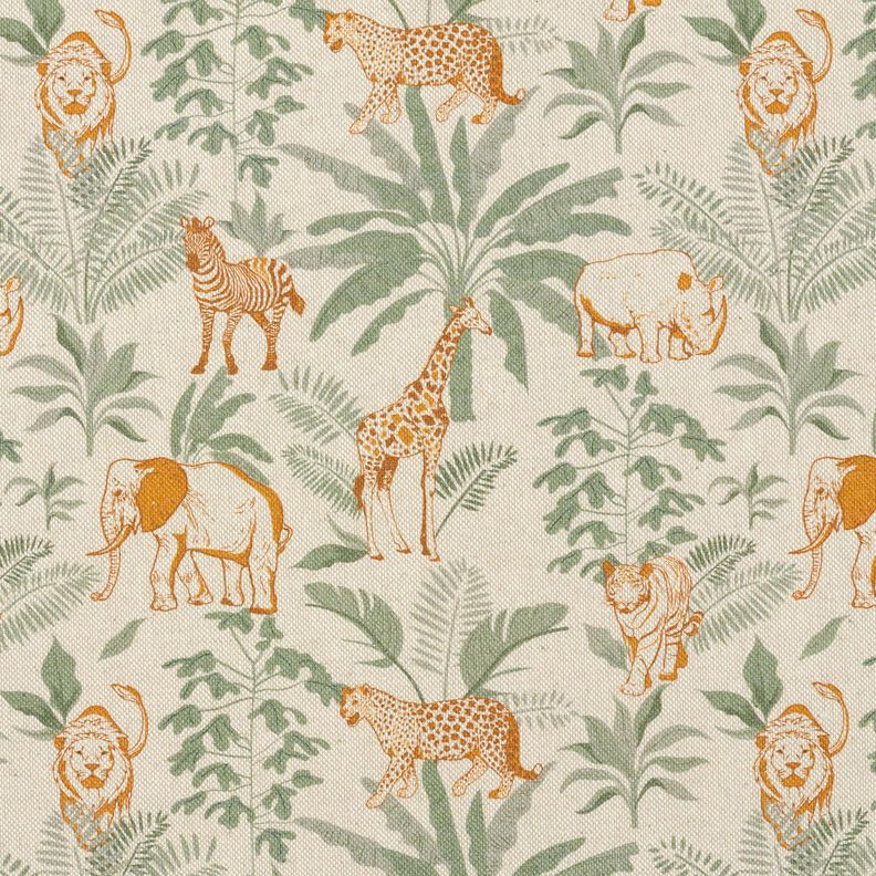 Tissu de décoration Semi-panama Animaux de la jungle – nature/caramel, image number 1