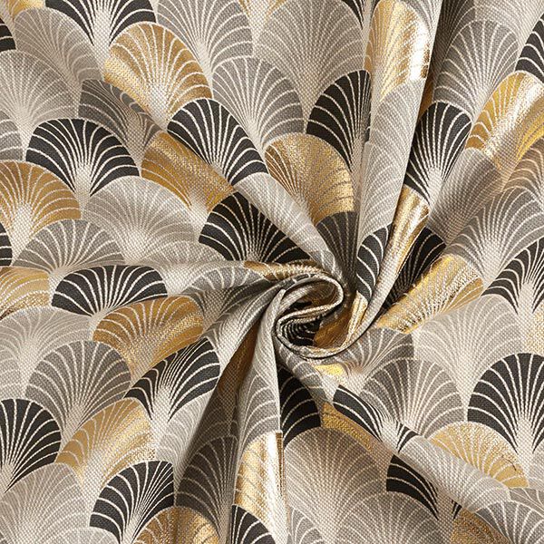 Tissu de décoration Semi-panama arcs impression dorée premium – noir/or,  image number 3