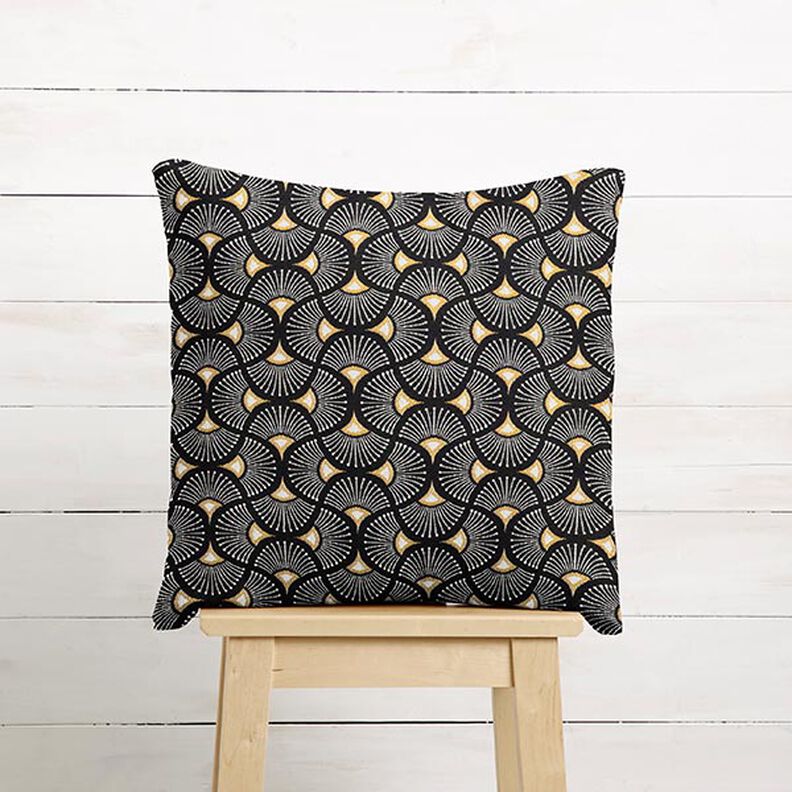 Tissu de décoration Jacquard petits éventails – noir/or,  image number 8