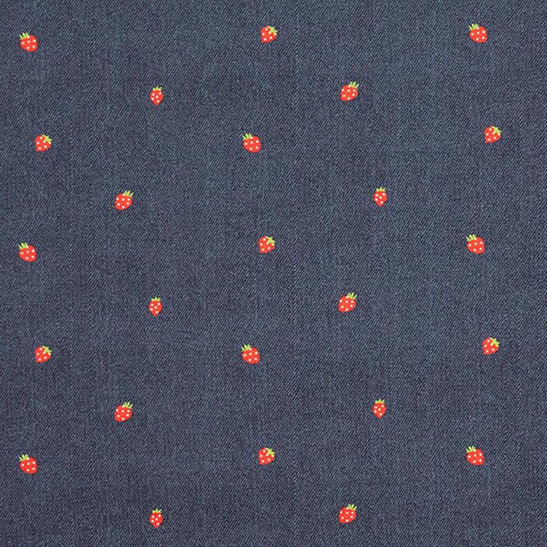 Jersey coton Fraises en aspect jean Impression numérique – gris bleu/rouge feu,  image number 1