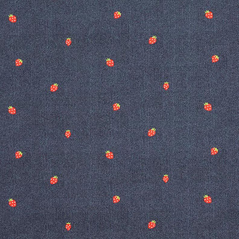 Jersey coton Fraises en aspect jean Impression numérique – gris bleu/rouge feu,  image number 1