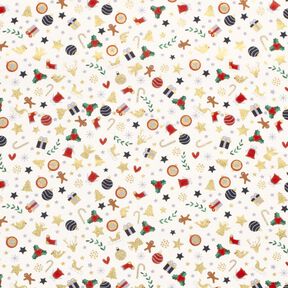 Tissu en coton Popeline petits motifs de Noël – beige clair/or, 