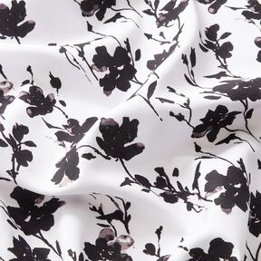 Tissu viscose imprimé floral abstrait – blanc/noir, 
