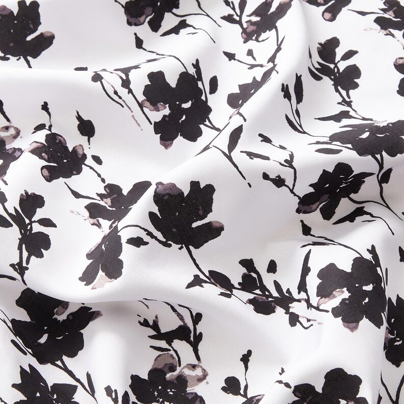 Tissu viscose imprimé floral abstrait – blanc/noir, image number 2