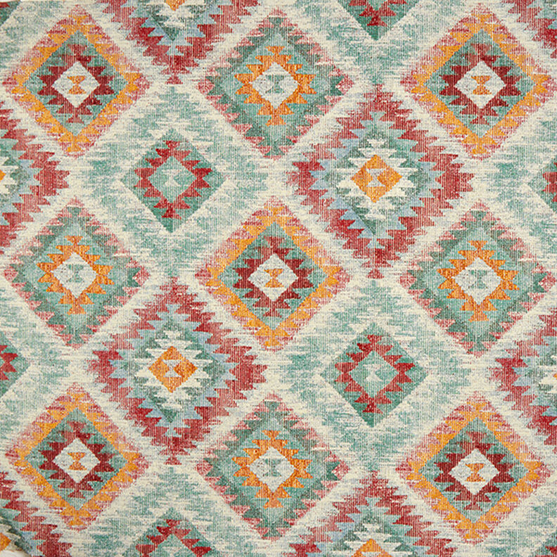 Tissu de décoration Gobelin Losanges Ethno – turquoise clair/beige clair,  image number 1