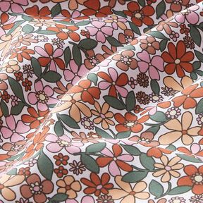 Tissu en coton Cretonne Petits motifs de fleurs rétro – blanc/rose, 