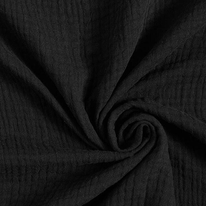 GOTS Tissu triple gaze de coton – noir,  image number 1