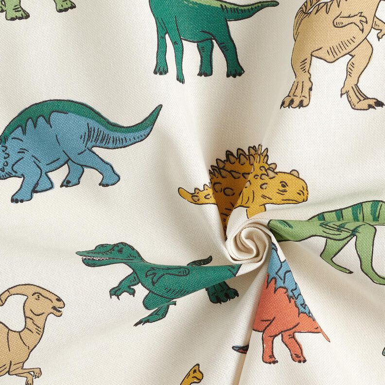 Tissu de décoration Semi-panama Remarquables dinosaures – écru/vert foncé,  image number 3