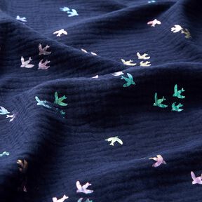 Tissu double gaze de coton Hirondelles Imprimé feuille | Poppy Fabrics – bleu nuit/mélange de, 