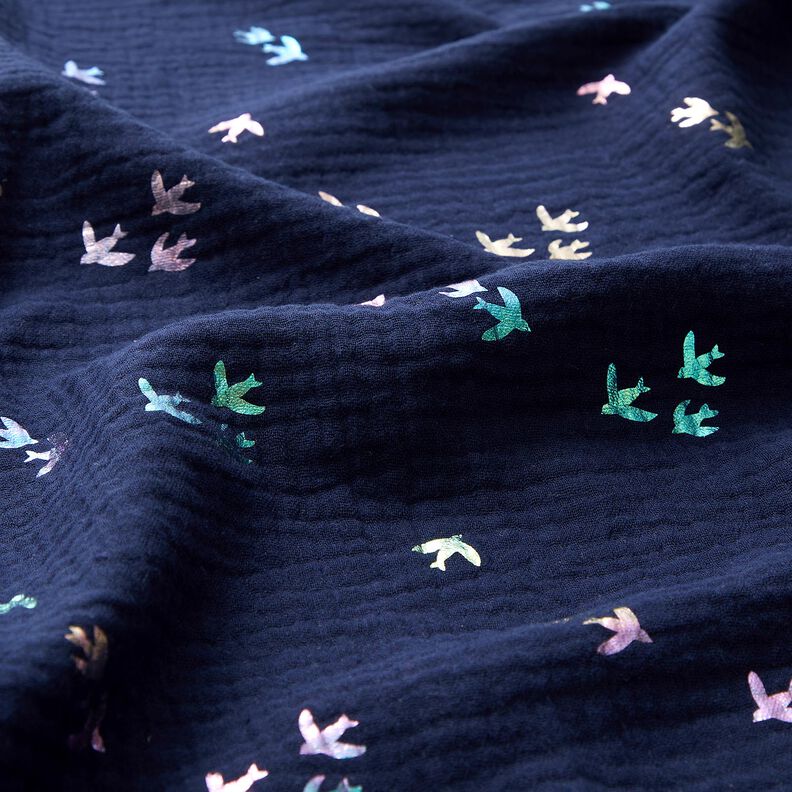 Tissu double gaze de coton Hirondelles Imprimé feuille | Poppy Fabrics – bleu nuit/mélange de,  image number 2