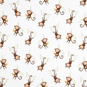 GOTS Jersey coton singes dans la jungle Impression numérique | Poppy Fabrics – blanc/marron foncé, 