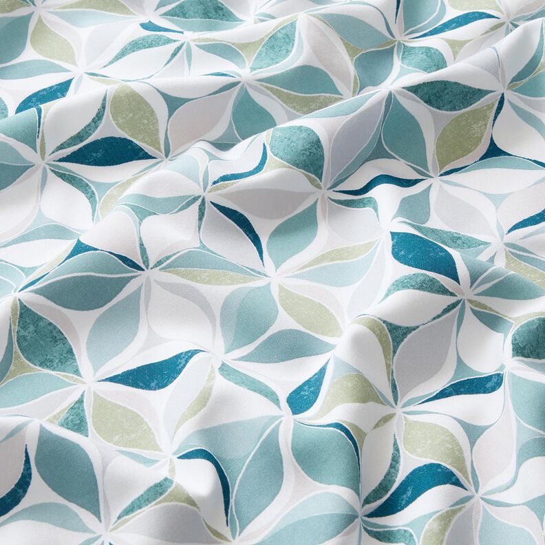 Tissu viscose motif floral géométrique – blanc/bleu aqua,  image number 2