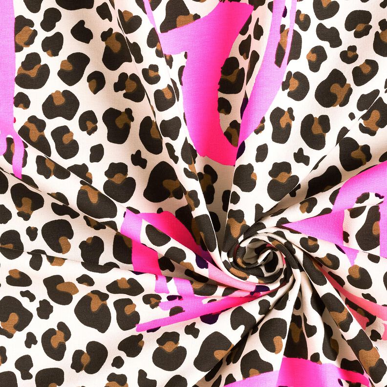 French Terry Sweat d’été Lion et cœurs néon – noix de cajou/rose néon, image number 3