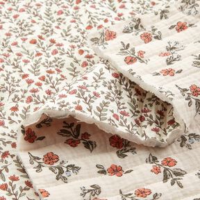 Tissu gaze de coton Tissu matelassé Fleurs romantiques – écru/myrtille, 