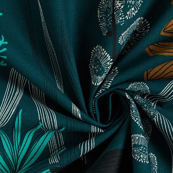 Tissu décoratif Semi-panama graminées esquissées – pétrole – Échantillon, image number 3