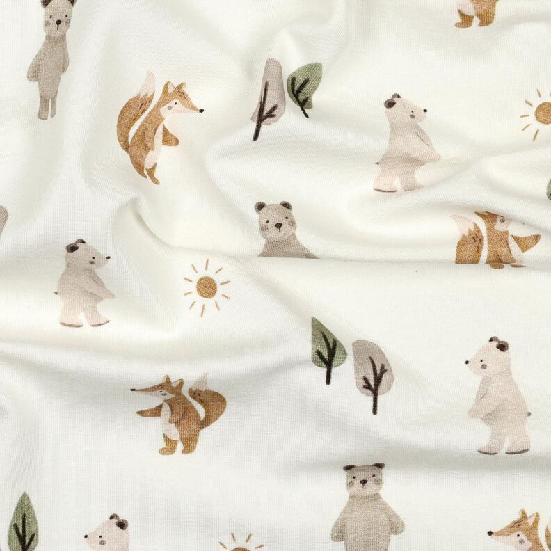 Jersey coton Tiere im Wald Impression numérique | Poppy Fabrics – ivoire/anémone,  image number 2