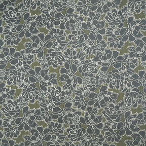Crêpe mousseline Grandes fleurs – bleu marine/kaki, 