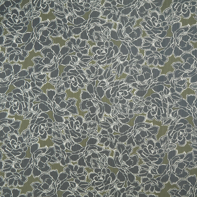 Crêpe mousseline Grandes fleurs – bleu marine/kaki,  image number 1