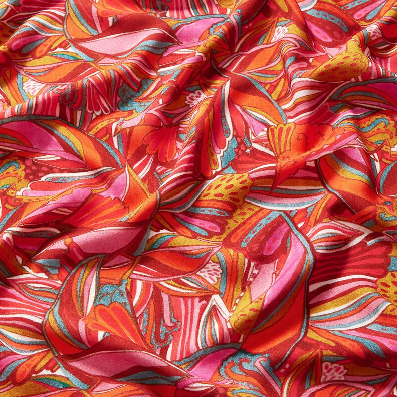Beachwear tissu viscose paons et fleurs – orange/bordeaux, image number 2