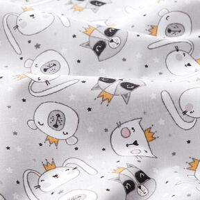 Popeline coton Animaux avec couronnes – gris clair, 