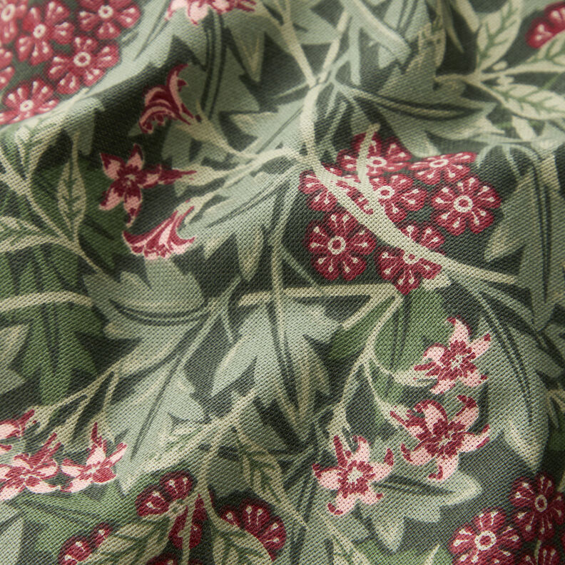 Tissu de décoration Semi-panama Fleurs de jasmin – pin foncé/rouge bordeaux, image number 2