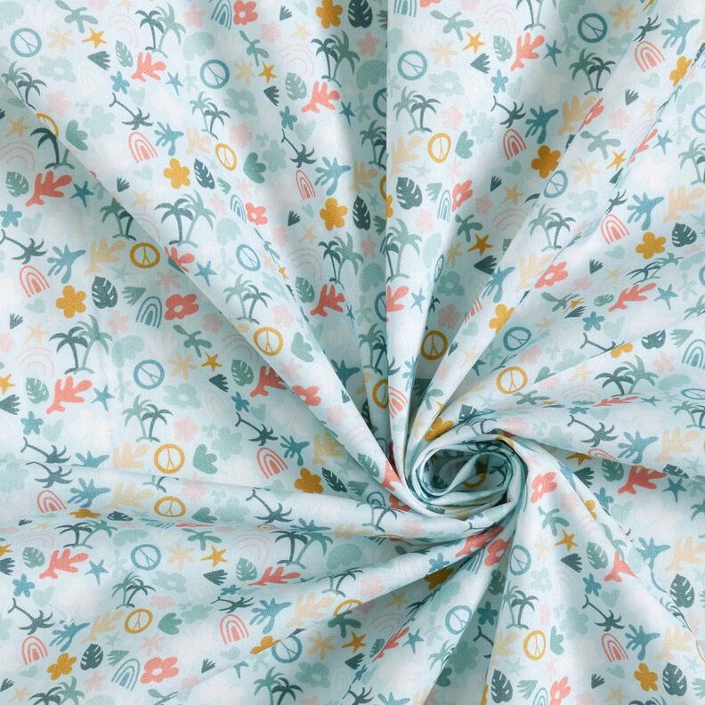 Popeline de coton bio Univers des palmiers – bleu bébé/menthe clair,  image number 3