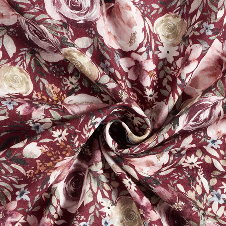 Tissu double gaze de coton Roses aquarelle Impression numérique – rouge bordeaux,  image number 4