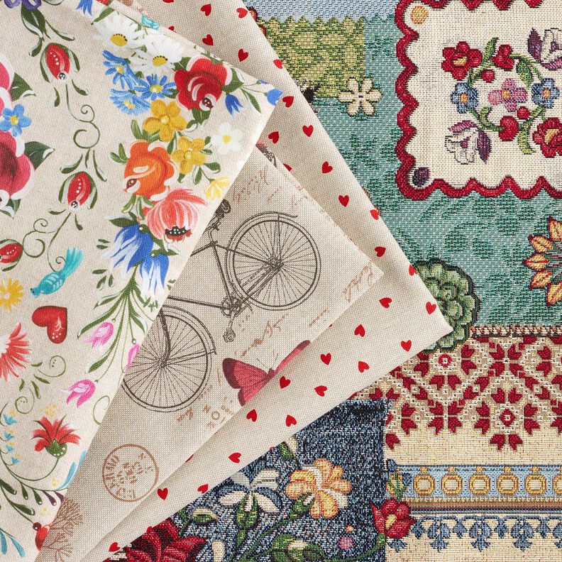 Tissu de décoration Semi-panama Collage romantique – nature/myrtille,  image number 5