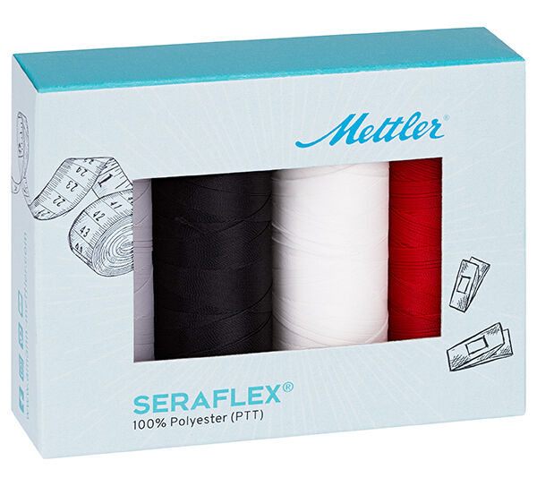 Set de fils à coudre Seraflex pour coutures élastiques | 4 bobines de 130 m chacune | Mettler,  image number 1