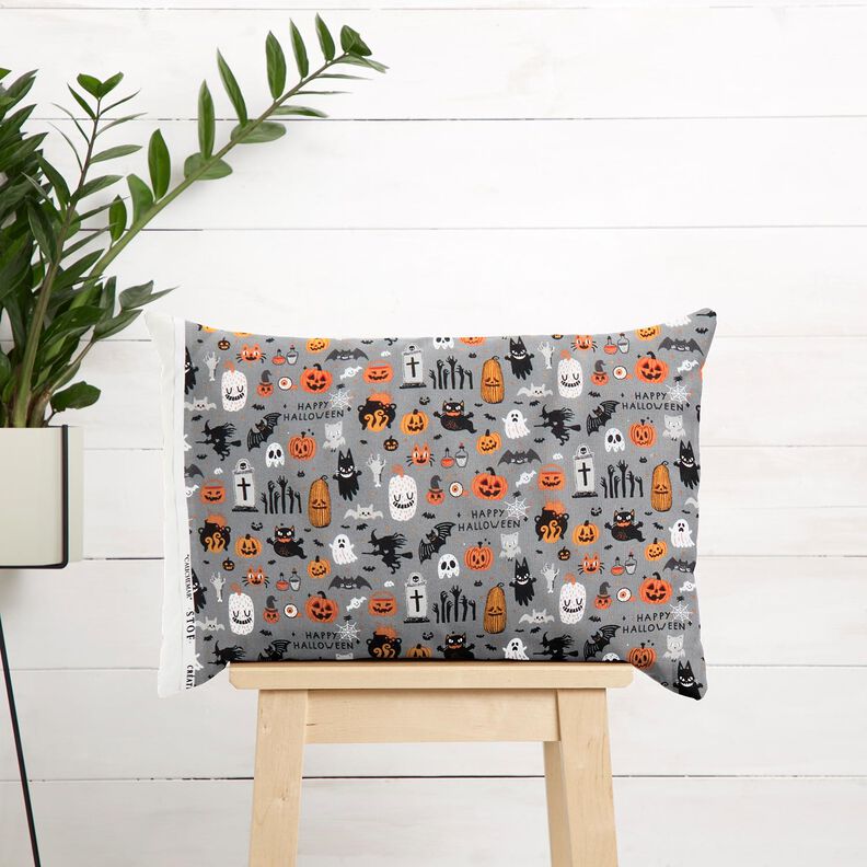 Tissu en coton Popeline Happy Halloween – gris éléphant/orange clair, image number 5