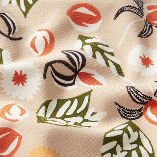 Jersey coton feuilles et fleurs – beige, 